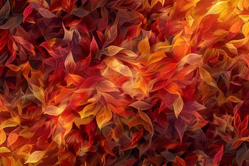 Deurstickers Craft a mottled background that reflects the chaotic, yet harmonious blend of autumn leaves swirling in the wind, with a palette of red, orange, yellow, and brown © Counter
