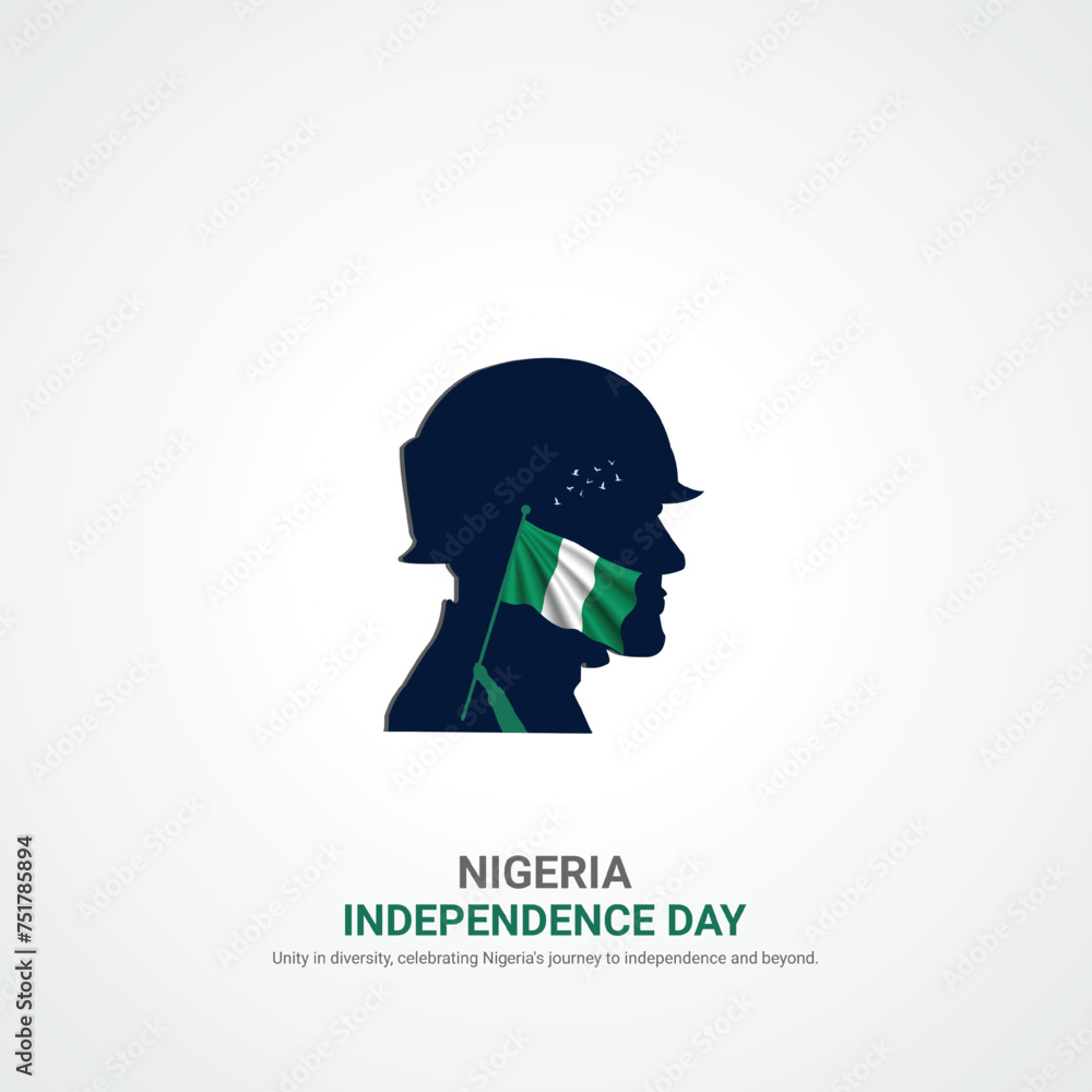 Wall mural nigeria independence day. nigeria independence day creative ads design. social media post, vector, 3D illustration.