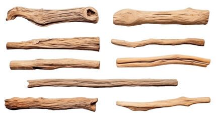 Collection Set Of Driftwood Isolated on Transparent Background, (PNG).