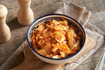 Fermented kim chi in a bowl on a table