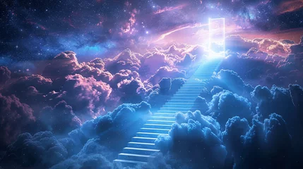 Fotobehang Surreal Staircase to Heaven Amongst Ethereal Clouds © swissa
