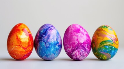 Obraz premium Artfully painted Easter eggs nestled among fresh grass and vibrant flowers create a whimsical and celebratory scene, embodying the spirit of Easter.