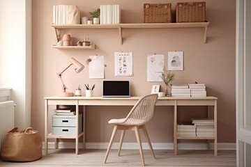 Nordic Flat: Clutter-Free Desk Inspirations with Pastel Colors and Simple Shelf Design
