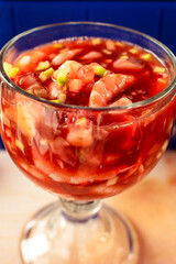 Shrimp cocktail in a glass cup