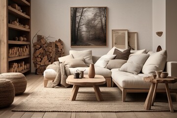 Nordic Haven: Earth-Toned Textiles, Serenity, and Wooden Board Accents