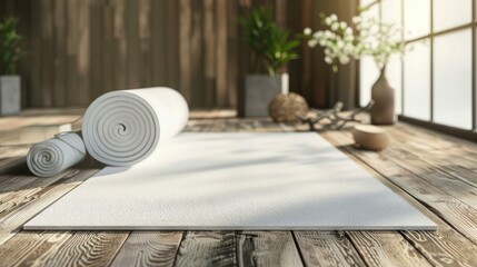 fitness white yoga mat - obrazy, fototapety, plakaty