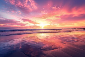 Sunset Splendor Mirrors on Tranquil Shoreline Waters