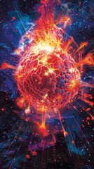 Obraz premium Nuclear Fission: heavy atomic nuclei into smaller nuclei upon absorption of a neutron, releasing a significant amount of energy