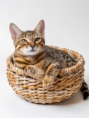 Fototapeta na wymiar A cat lounging comfortably in a wicker basket
