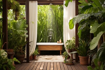Sunny Living Space Open-Air Shower: Mood-Enhancing Light & Indoor Plant Inspiration
