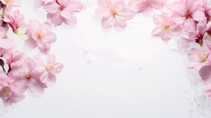 Beautiful delicate flowers on a white background. The texture of the water. Small waves, ripples on the water. Background for Women's Day, Valentine's Day.