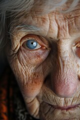 Das Gesicht einer sehr alten Frau in Nahaufnahme 