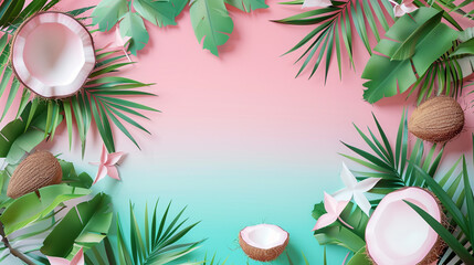 background with flowers and leafs and coconuts 
