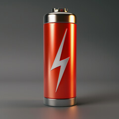3D Rendered Red Battery with Lightning Bolt Icon