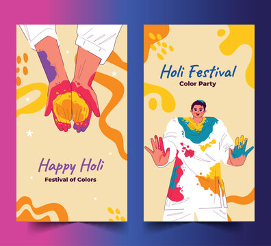 flat holi banners collection design vector illustration