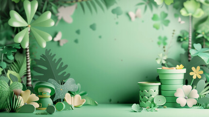 green grass and flowers background, modern design, cute illustration 3d