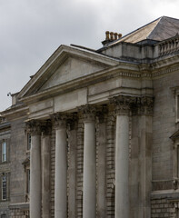 Fototapeta na wymiar Trinity College, Campanile, Library Square, Ireland's oldest university. Dublin, Ireland.