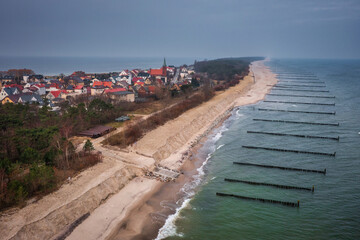 Beautiful beach of the Baltic Sea at sunrise in Kuznica, Hel Peninsula. Poland