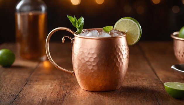 
drink with lemons and ice on a table in a Moscow Mule bar