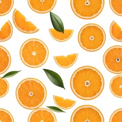 Fresh Orange With Leaf Beside Sliced Segments on a White Background