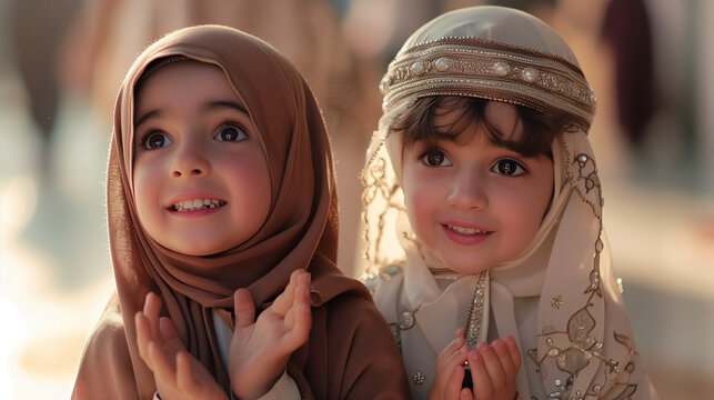 Little muslim brother and sister happy to celebrate ramadan kareem