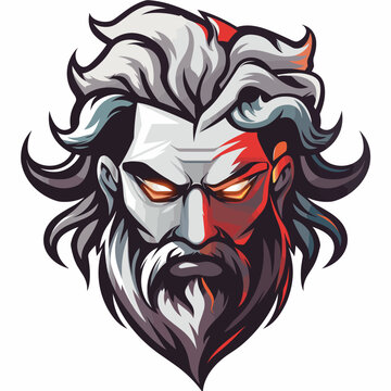 Male god Zeus esport vector logotype, logo Zeus, icon Zeus, sticker Zeus, symbol Zeus, emblem Zeus, thunder