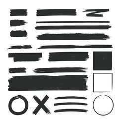 Set of Black Grunge Brush Ink Line Stroke