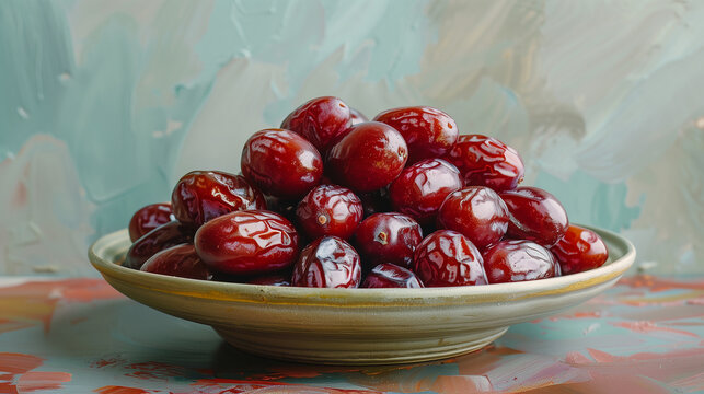 Date fruit on a plate placed on the artistic table