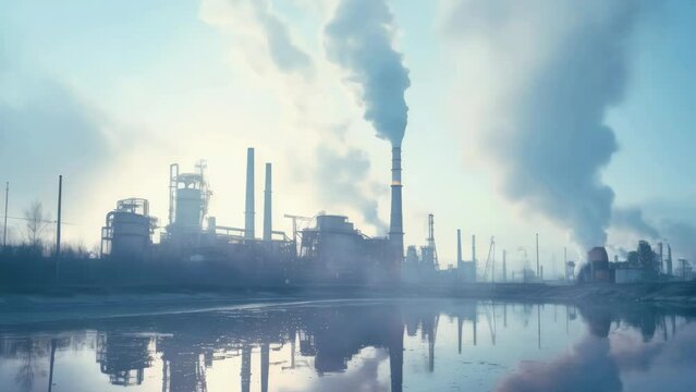 Image of a factory emitting smoke, suitable for environmental concepts.