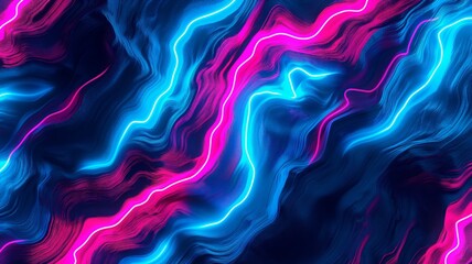 Fototapeta na wymiar Vibrant Neon Waves Abstract Background in Blue and Pink, Dynamic Digital Art Wallpaper, Futuristic Flow Concept