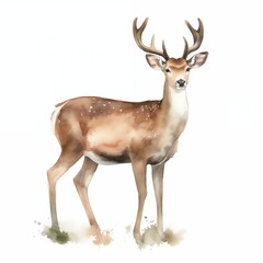 Fototapeta premium Watercolor Horny Deer, True Deer, Red Deer, Fallow Deer icon. Wild forest animal of Europe, America and Scandinavia with big horns.