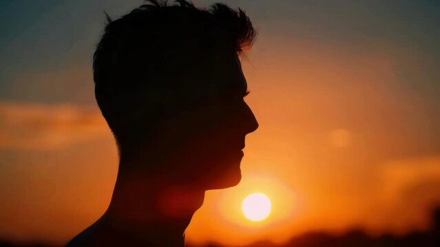 A man's silhouette against a beautiful sunset. Perfect for inspirational and motivational content.