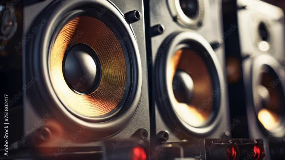 Poster close up view of a pair of speakers. great for music or technology concepts.