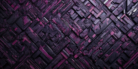Dunkle Mosaiktextur mit violetten und schwarzen Quadraten - obrazy, fototapety, plakaty