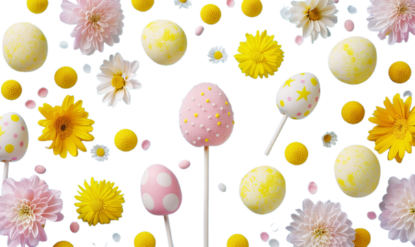 A sets of the easter lolipops in pastel color on transprarent background.