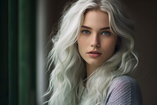 a woman with long white hair