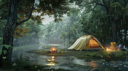 shelter camping rain - obrazy, fototapety, plakaty