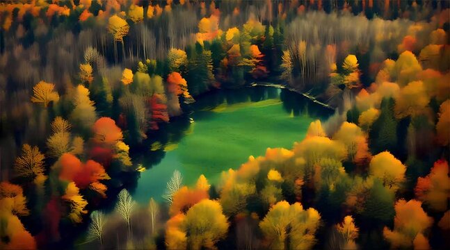 A quilt of patchwork colors spread across the landscape as trees change from green to gold