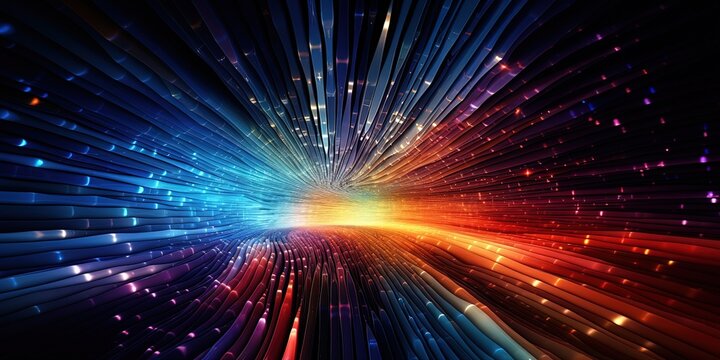 Abstract visualization of data flowing in tunnel shape, information processing and analytics concept in wide web background