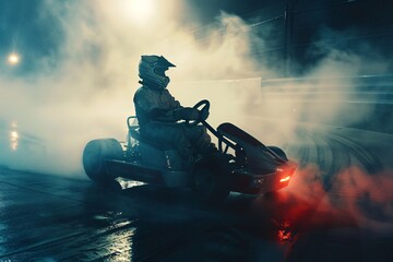 a person driving a go kart - obrazy, fototapety, plakaty