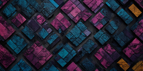 Farbenfrohes Mosaikmuster mit Cyberpunk-Ästhetik - obrazy, fototapety, plakaty