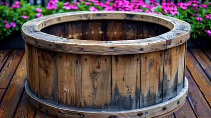 An old well in the backyard of the farm, surrounded by flowering bushes and aromatic her