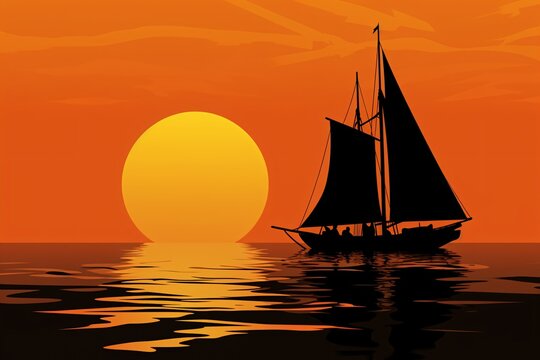a silhouette of a sailboat in the water with a sunset