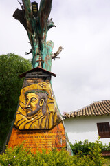 Iza, Boyacá, Colombia - December 28, 2023: Carved image of the divine savior of the stone at Iza.