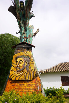 Iza, Boyac&aacute;, Colombia - December 28, 2023: Carved image of the divine savior of the stone at Iza.