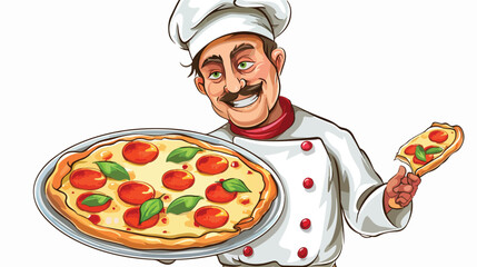 Pizza Chef isolated on white background cartoon vect