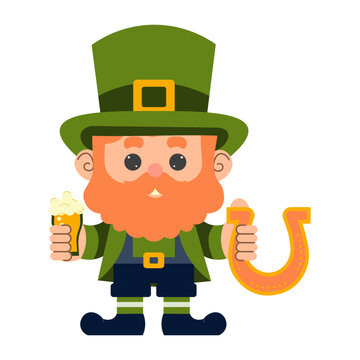 A happy Irish Leprechaun on an isolated background. Vector illustration. St. Patrick's Day.