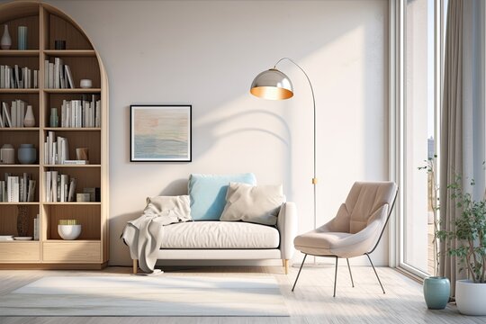 Smart Furniture: Gadgets-Integrated Living Room with Sleek Floor Lamp & Home Assistant