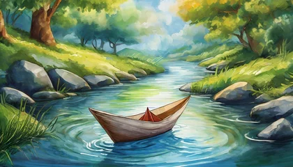 Wandaufkleber paper boat on the river © PlikArts