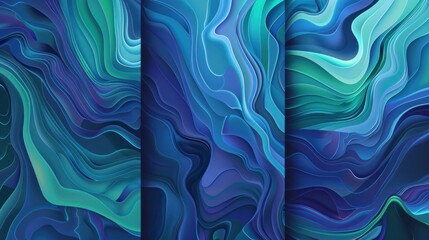 A set of illustrations with blue and green abstract - three background